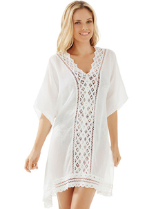 Couverture blanche profonde-V en mousseline de soie couvercle vers le haut pour les femmes