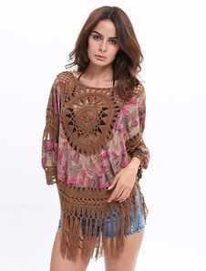 Multicolor couvrez-vous frange coupé romain tricot couvrez-vous pour femmes