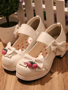 Lolita rose pompes fraise Bow PU talons hauts pour femmes