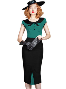 Color Block Bow robe Bodycon Slim Fit coton robe