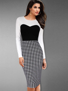 Robe coton imprimé couleur bloc Bodycon Dress