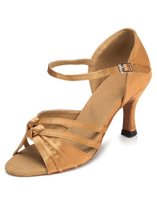 Sandales de danse brun foncé découpé Satin talons pour femmes