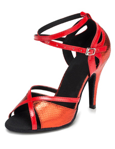 Sandales rouges danse coupé PU talons pour femmes