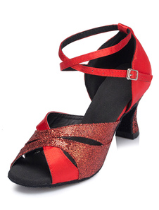 Danse rouge sandales Peep Toe paillettes talons pour femmes