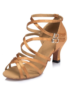 Light Tan danse sandales sangles découper Satin talons pour femmes