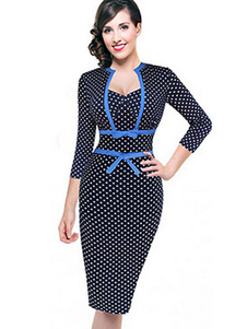 Robe en coton Bow pois multicolore Bodycon Dress