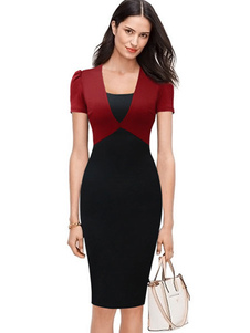 Robe coton forme Slim Chic couleur bloc Bodycon Dress