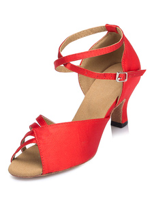 Sandales rouges danse coupé Satin talons pour femmes