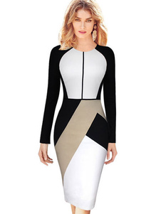 Robe coton imprimé géométrique de couleur bloc Bodycon Dress