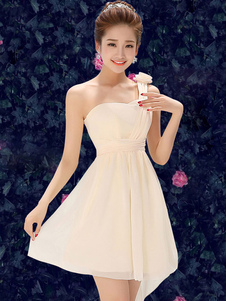 Champagne robe de soirée une épaule fleurs Flare en mousseline de soie robe