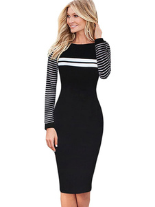 Robe Bodycon noire rayures robe coton imprimé
