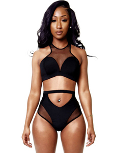 Bikini noir maille découpe Polyester maillot de bain