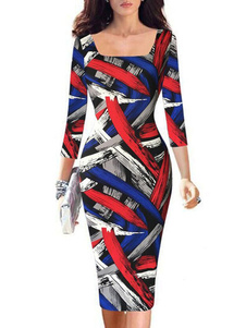 Multicolor Bodycon Dress rayures robe coton imprimé