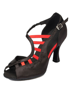 Danse noir sandales Peep Toe découpe Satin talons pour femmes