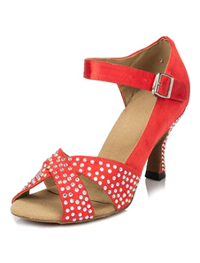 Danse rouge sandales strass Satin talons pour femmes
