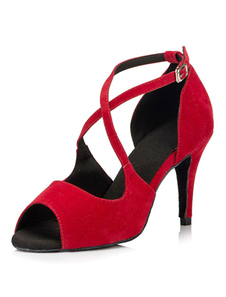 Danse rouge sandales Peep Toe Suede talons pour femmes