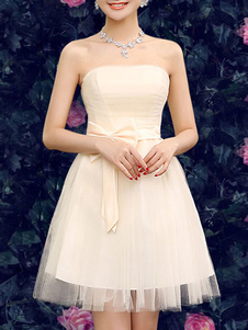 Tulle dos nu sans bretelles robe de soirée Champagne Flare robe