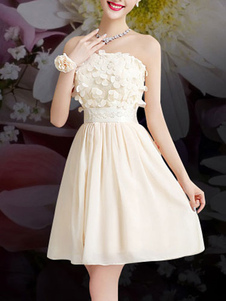 Robe bustier dos nu évasé en mousseline de soie robe de soirée Champagne