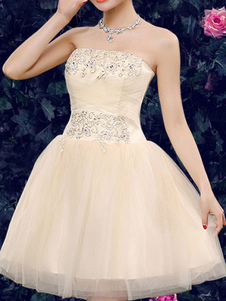 Robe de soirée Champagne Tulle Backless Flare robe brodée