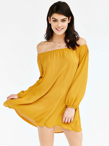 Robe d'été surdimensionné Off-The-Shoulder Maj jaune robe