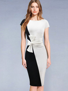 Color Block robe Bodycon Bow robe de coton