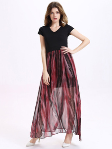 Rayures robe Maxi robe en mousseline de soie imprimée multicolore