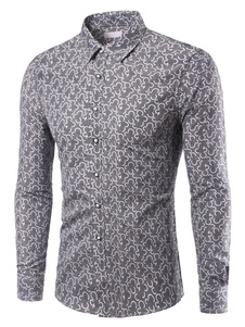 Imprimer chemise coton gris chemise Casual pour hommes