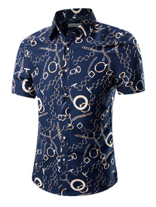 Imprimer chemise manches courtes marine coton Shirt pour hommes