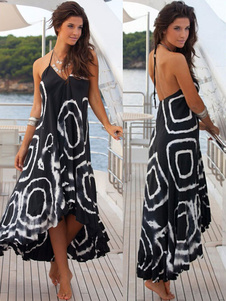 Halter bretelles robe Maxi Backless haut/bas robe de coton imprimé