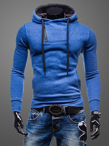 Lacez Hoodie bleu coton Slim Fit Hoodie pour les hommes