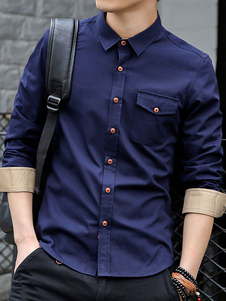 Chemise marine boutons coton chemise pour homme