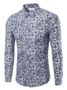 Imprimer chemise coton bleu Casual Shirt pour hommes