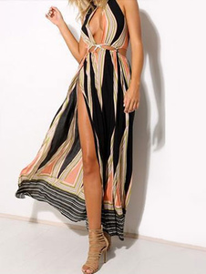 Robe bustier Split Maxi Multicolor découpe coton robe