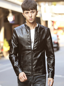 Veste de PU Chic noir veste en cuir pour hommes