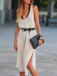 V profond Split Split en mousseline de soie robe