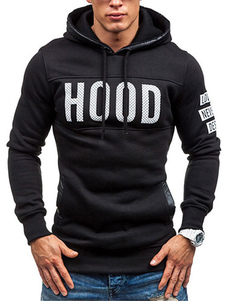 Lettres d'impression Hoodie noir coton Slim Fit Hoodie pour les hommes