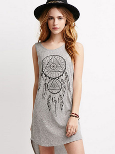 Impression haut/bas robe grise diviser coton robe