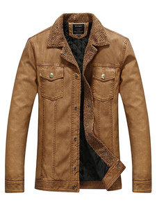 Carcajou Style cuir veste poches PU marron veste pour hommes