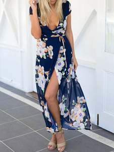 Coupe-bas Split Maxi robe multicolore robe en mousseline de soie imprimée