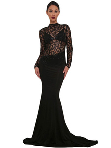 Robe de soirée noire sirène pure découpe robe