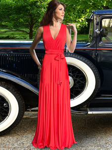 Sash V profond robe Maxi rouge Croix retour robe