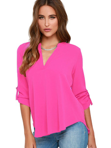 Rose rouge chemisier Blouse Polyester décontracté pour femmes