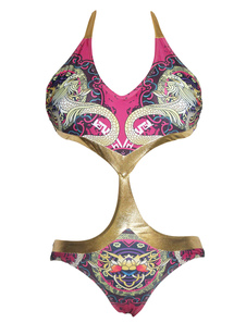 Imprimer découper Monokini licol Multicolor Polyester maillot de bain pour femmes