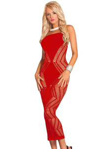 Robe Maxi rouge Backless découpe Nylon Club Bodycon Dress