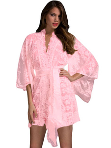 Rose Mini robe dentelle ceinture Chemise Polyester semi Sheer