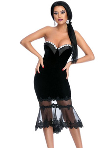 Sirène Black robe bustier velours trompette Hem Midi