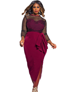 Robe Bodycon rouge Split Sash Net Club Polyester robe pour femmes