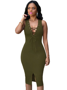 Coupe-bas dentelle vert de chasseur Bodycon Dress robe de Split