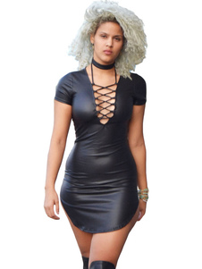 Robe Bodycon noire Halter coupe bas Polyester Club robe