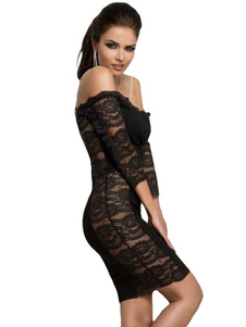 Dentelle noire robe Bodycon de Off-The-Shoulder découpe robe Sexy